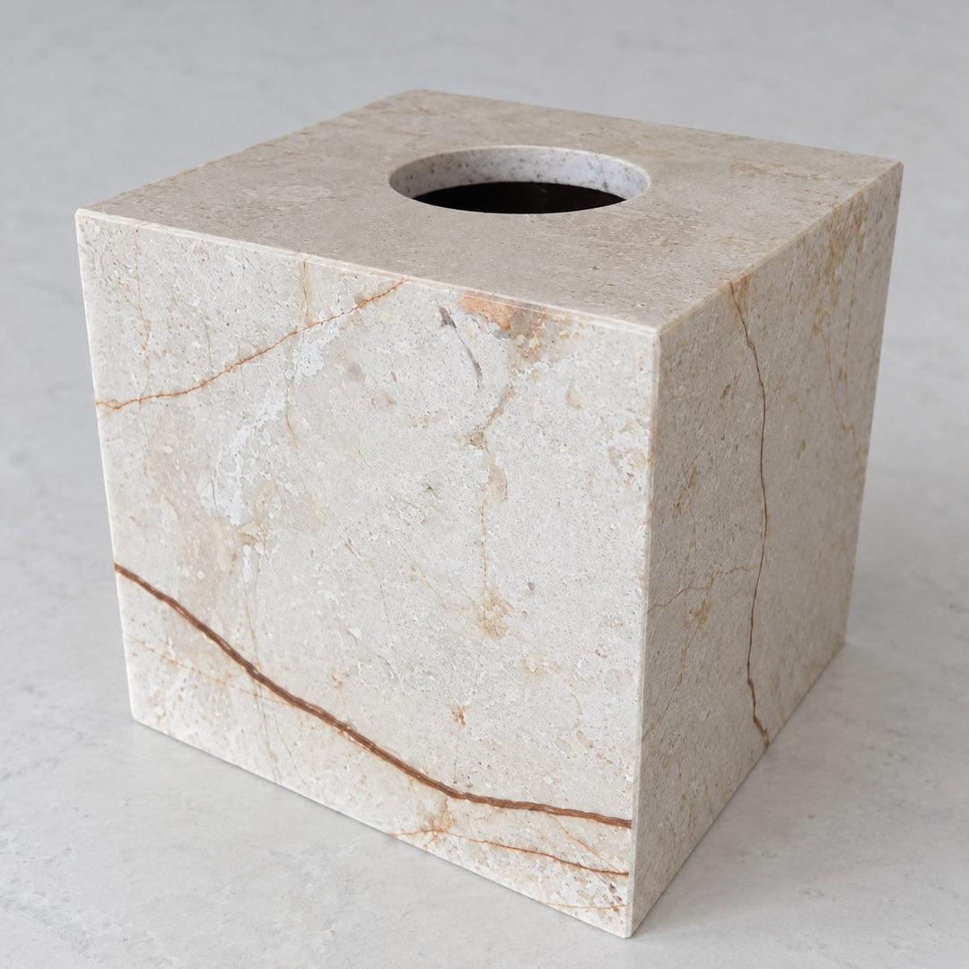 CAMERO MARBLE SQUARE TISSUE BOX  |  SAND DUNE BEIGE MARBLE