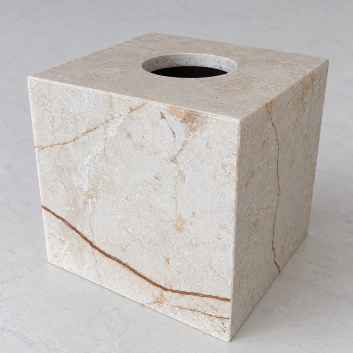 CAMERO MARBLE SQUARE TISSUE BOX  |  SAND DUNE BEIGE MARBLE