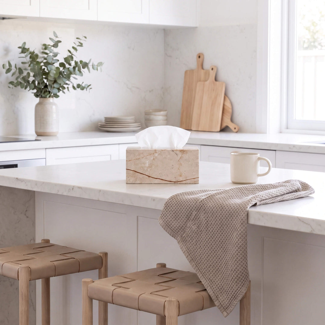 CAMERO MARBLE RECTANGLE TISSUE BOX  |  SAND DUNE BEIGE MARBLE