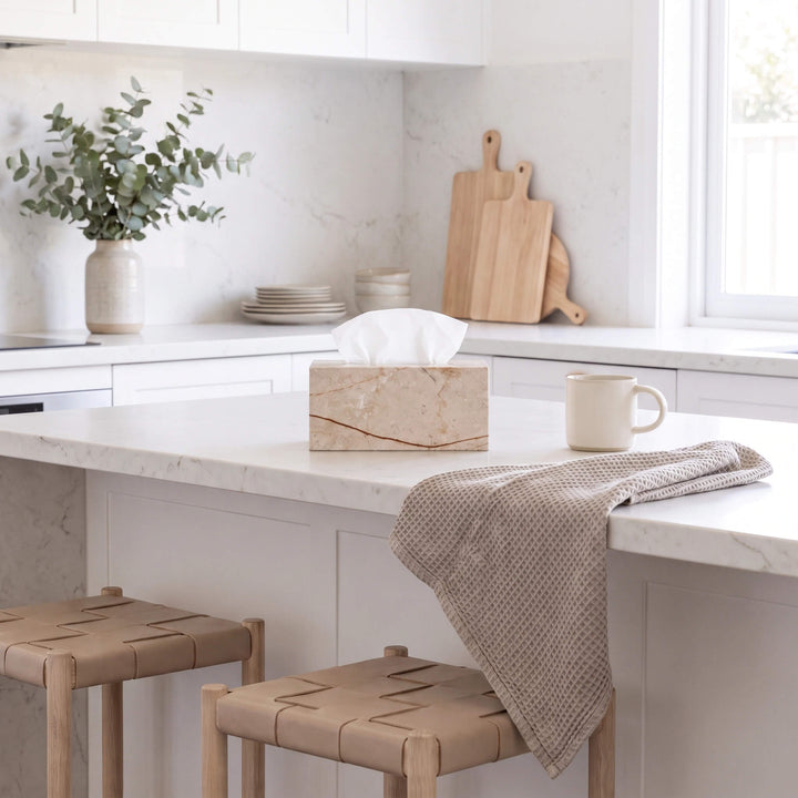 CAMERO MARBLE RECTANGLE TISSUE BOX  |  SAND DUNE BEIGE MARBLE
