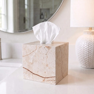 CAMERO MARBLE SQUARE TISSUE BOX  |  SAND DUNE BEIGE MARBLE