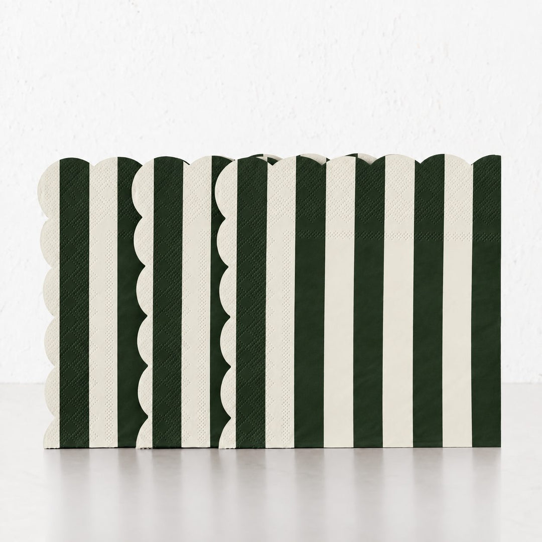 CARNIVAL PAPER NAPKIN BUNDLES  |  STRIPED DARK GREEN + IVORY