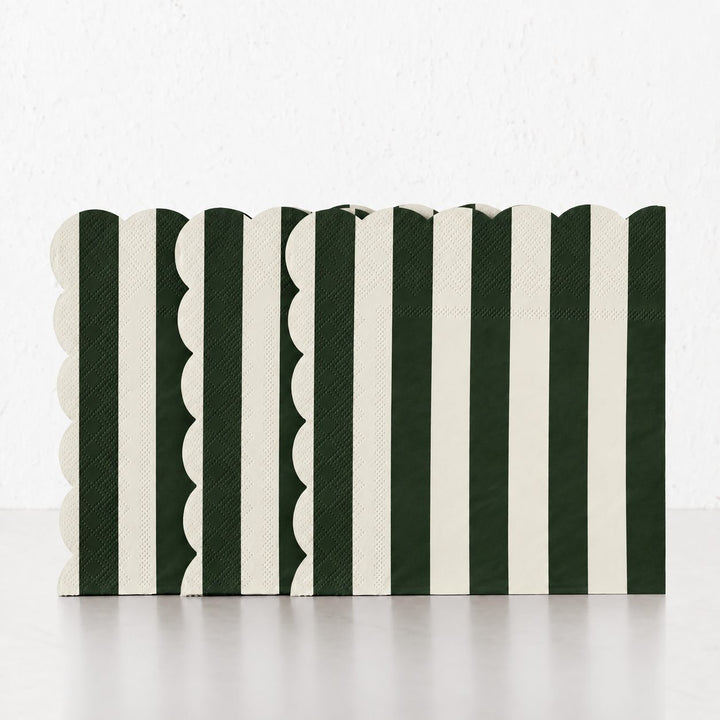 CARNIVAL PAPER NAPKIN BUNDLES  |  STRIPED DARK GREEN + IVORY