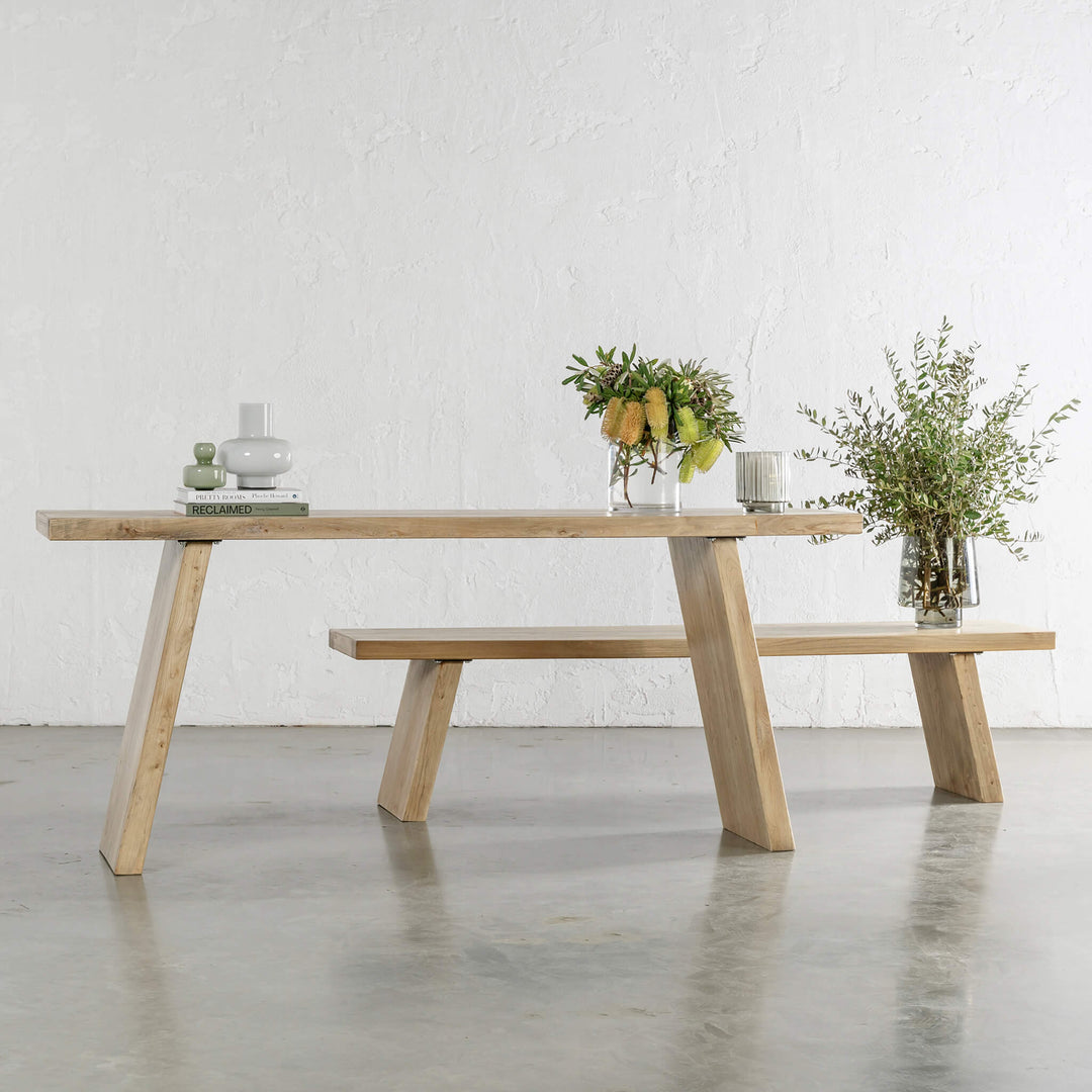 CAPRETTA ELM CONSOLE TABLE + BENCH  |  BLEACHED BRISTLE