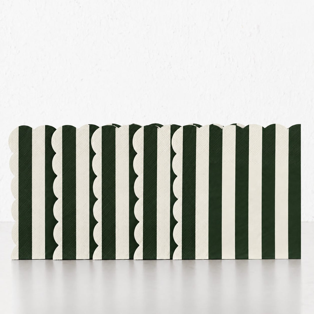 CARNIVAL PAPER NAPKIN BUNDLES  |  STRIPED DARK GREEN + IVORY