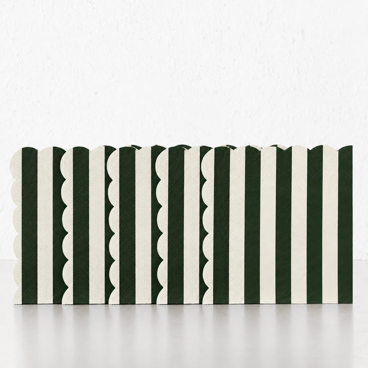CARNIVAL PAPER NAPKIN BUNDLES  |  STRIPED DARK GREEN + IVORY