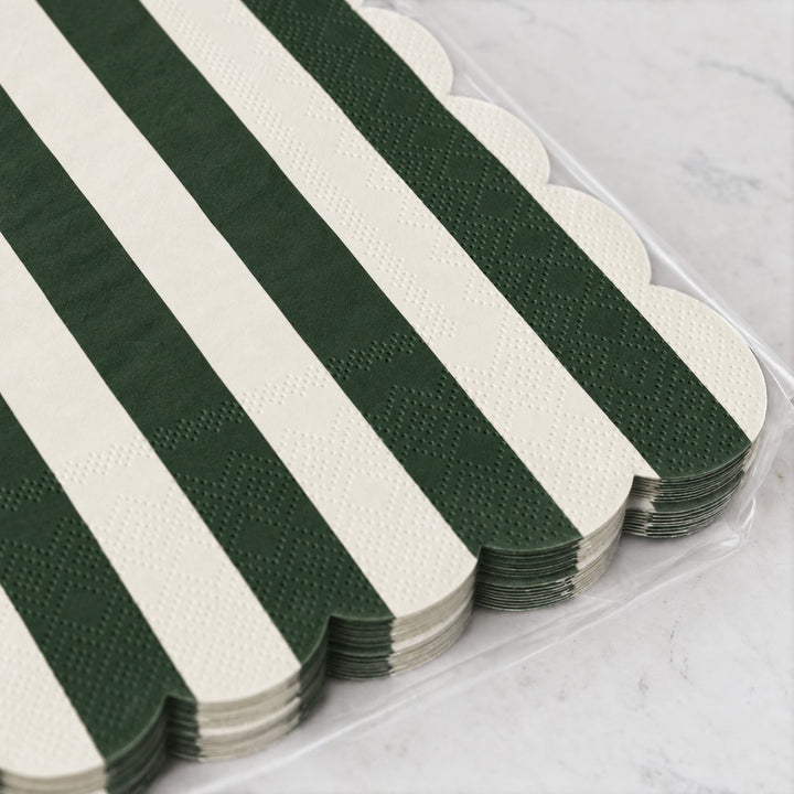 CARNIVAL PAPER NAPKIN BUNDLES  |  STRIPED DARK GREEN + IVORY