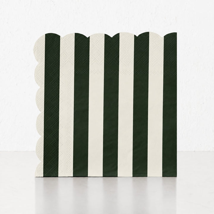 CARNIVAL PAPER NAPKIN BUNDLES  |  STRIPED DARK GREEN + IVORY