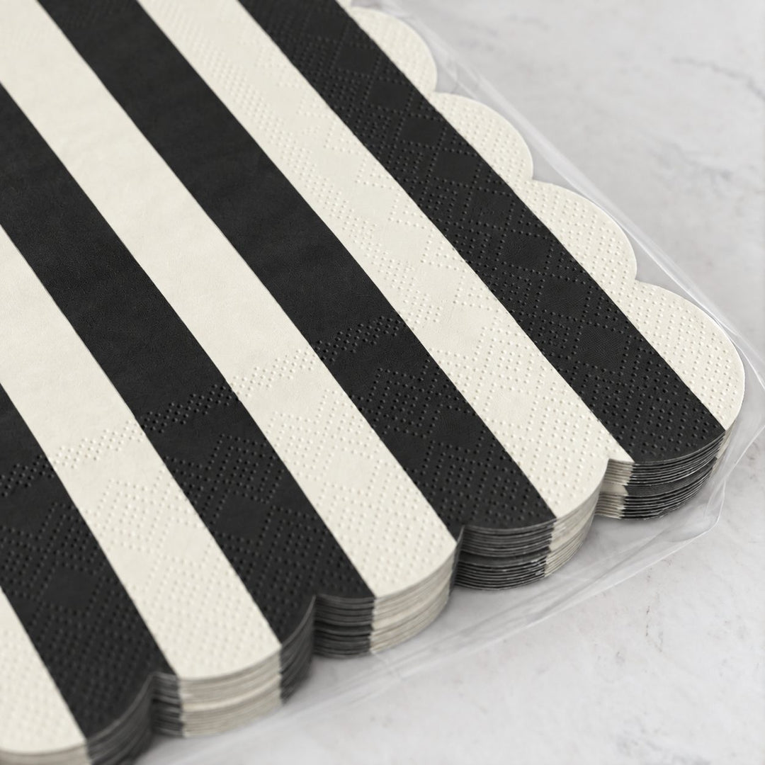 CARNIVAL PAPER NAPKIN BUNDLES  |  STRIPED BLACK + IVORY