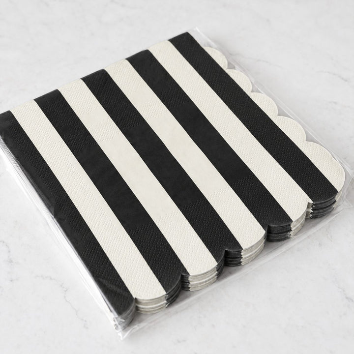 CARNIVAL PAPER NAPKIN BUNDLES  |  STRIPED BLACK + IVORY