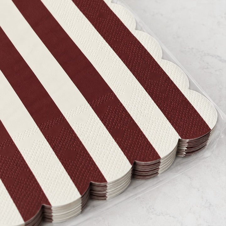 CARNIVAL PAPER NAPKIN BUNDLES  |  STRIPED BURGUNDY + IVORY