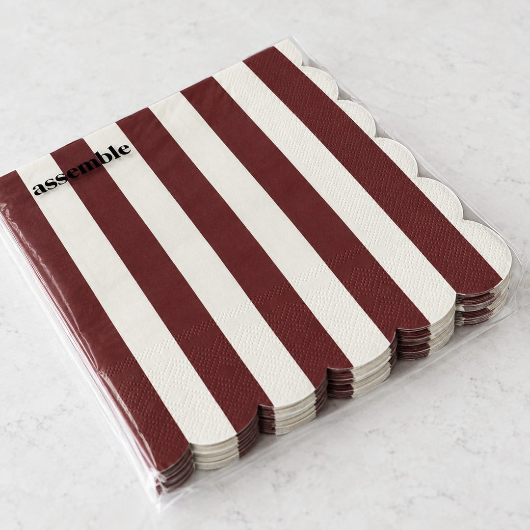 CARNIVAL PAPER NAPKIN BUNDLES  |  STRIPED BURGUNDY + IVORY