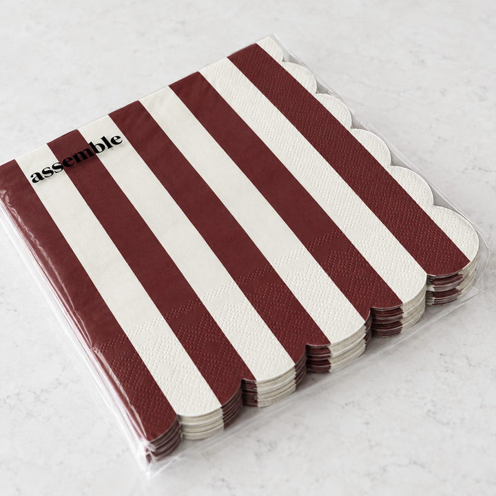 CARNIVAL PAPER NAPKIN BUNDLES  |  STRIPED BURGUNDY + IVORY