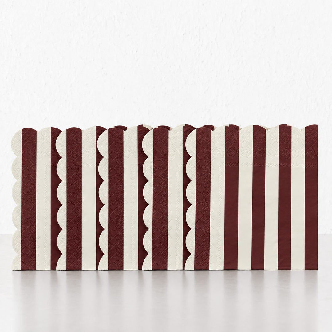 CARNIVAL PAPER NAPKIN BUNDLES  |  STRIPED BURGUNDY + IVORY