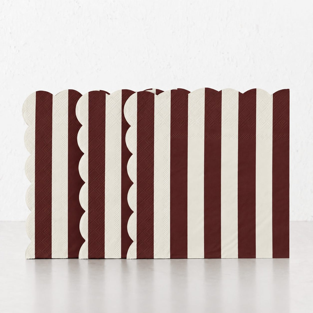 CARNIVAL PAPER NAPKIN BUNDLES  |  STRIPED BURGUNDY + IVORY