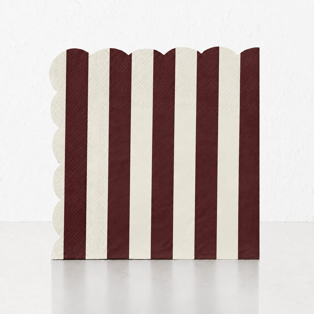CARNIVAL PAPER NAPKIN BUNDLES  |  STRIPED BURGUNDY + IVORY
