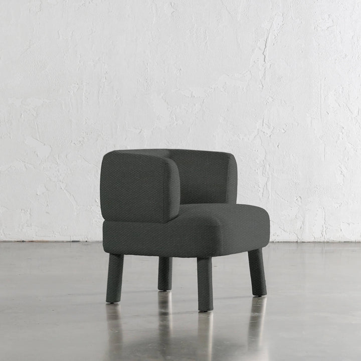 CARSON ATINA ROUNDED ARMCHAIR SIDE VIEW  |  BLADE OLIVE WEAVE