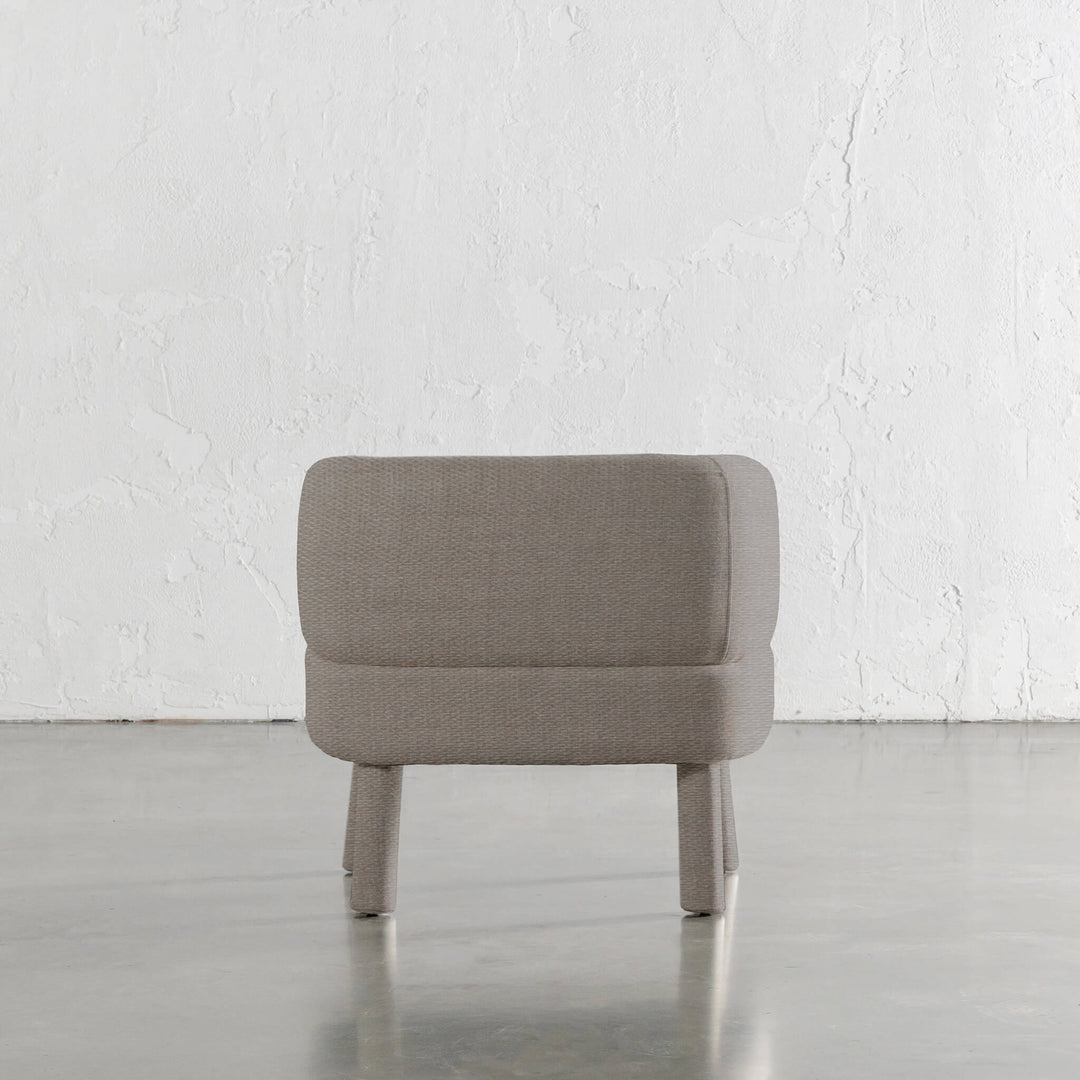 CARSON ATINA ROUNDED ARMCHAIR BACK VIEW  |  TAUPE BASKET WEAVE