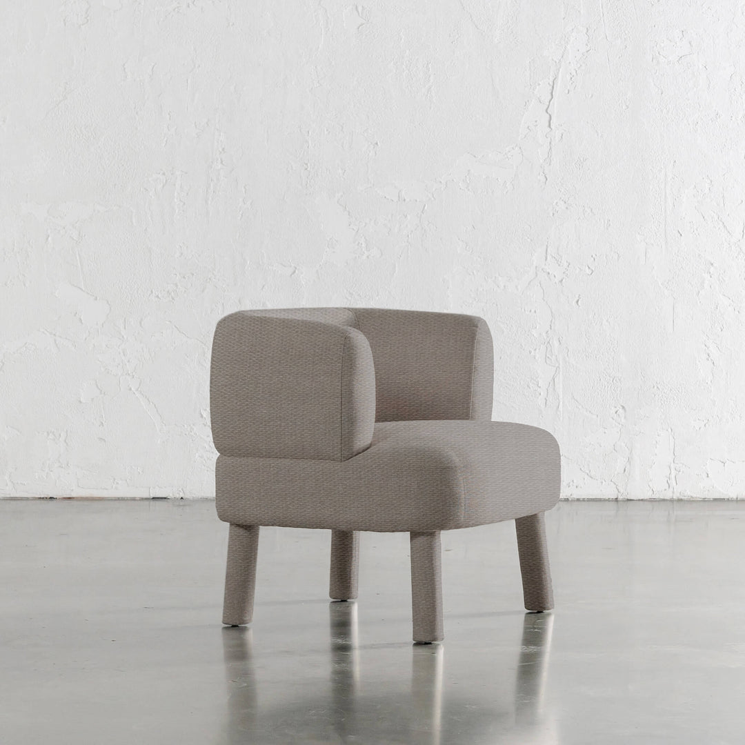 PRE ORDER  |  CARSON ATINA ROUNDED ARMCHAIR  |  TAUPE BASKET WEAVE