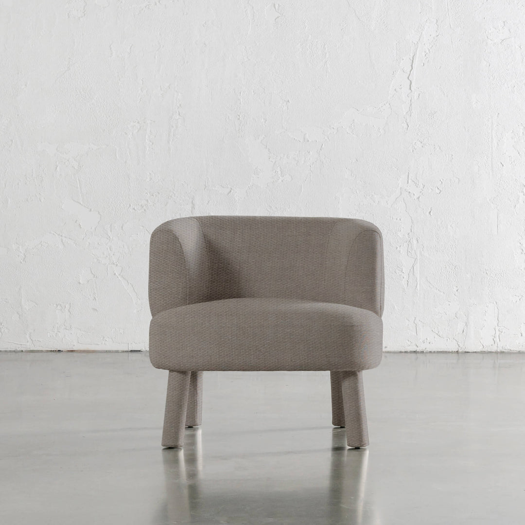 PRE ORDER  |  CARSON ATINA ROUNDED ARMCHAIR  |  TAUPE BASKET WEAVE