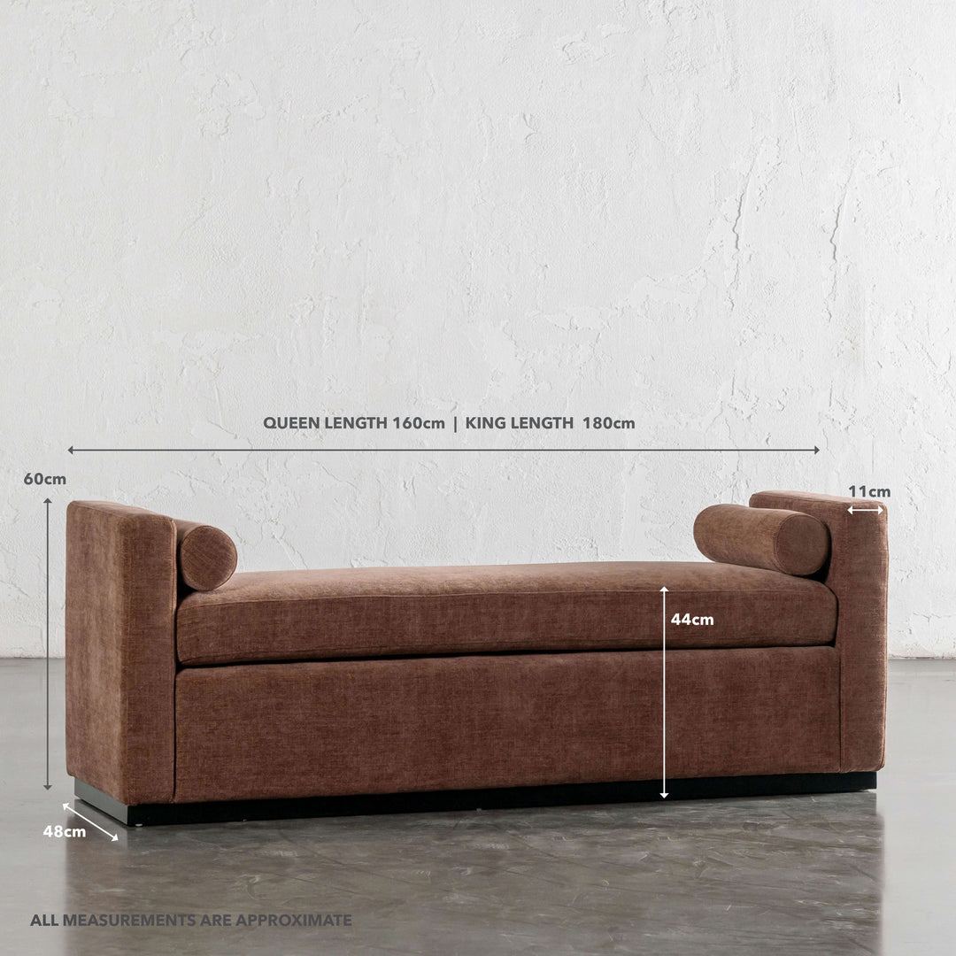 CARSON CONTEMPO BENCH  |  CLOVE DUST | MEASUREMENTS