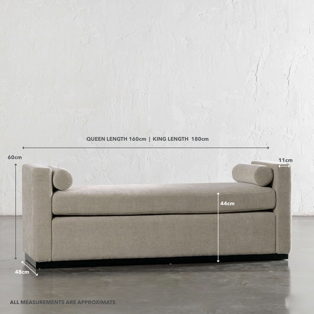 CARSON CONTEMPO BENCH  |  WARM SORRENTO SAND | MEASUREMENTS