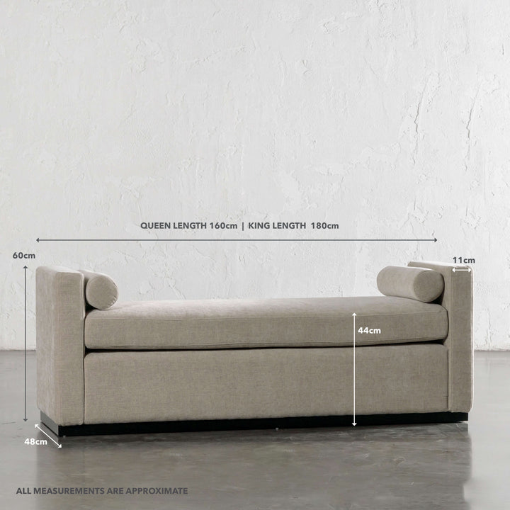 CARSON CONTEMPO BENCH  |  WARM SORRENTO SAND | MEASUREMENTS