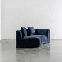 CARSON CONTEMPO CURVED 2 PCE SOFA WITH ARMS SINGLE PIECE - SIDE VIEW |  NAVY ACCOLADE VELVET