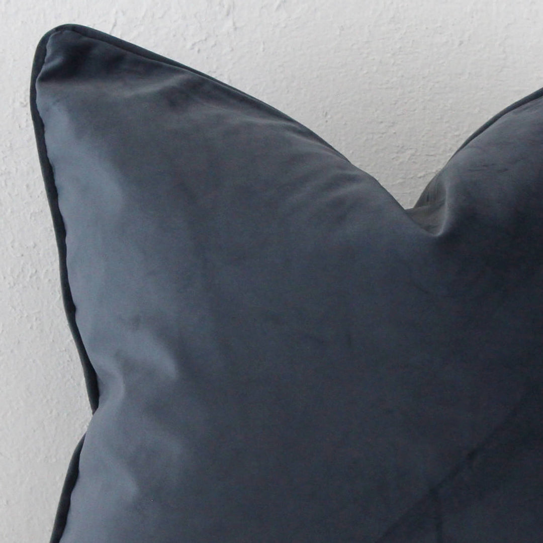 CARSON CUSHION | STEEL BLUE VELVET | CLOSEUP