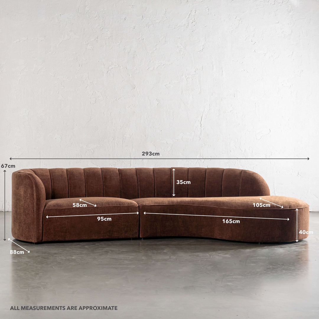 CARSON MODERNA CURVED RIBBED MODULAR SOFA  |  SIERRA TERRA | MEASUREMENTS