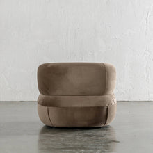 CARSON ROUNDED ARMCHAIR BACK VIEW  |  DUSTY COFFEE VELVET