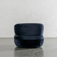 CARSON ROUNDED ARMCHAIR BACK VIEW  |  NAVY ACCOLADE VELVET