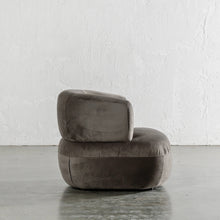 CARSON ROUNDED ARMCHAIR SIDE VIEW  |  ANGORA FAWN VELVET