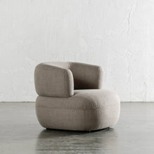 CARSON ROUNDED ARMCHAIR ANGLED  |  TAUPE BASKET WEAVE