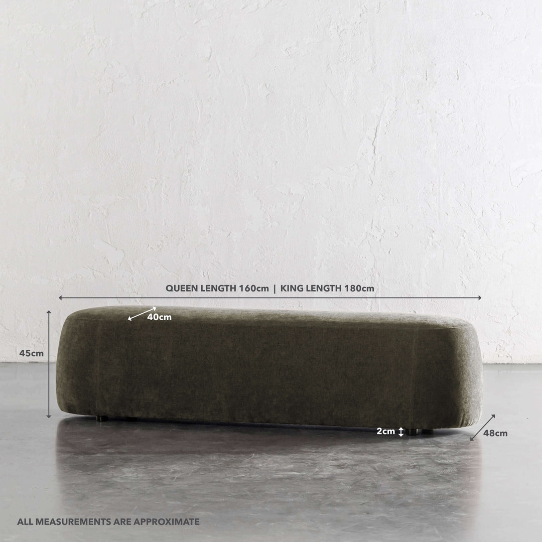 CARSON CURVED SLIM BENCH OTTOMAN  |  DEEP BRUNSWICK GREEN | MEASUREMENTS