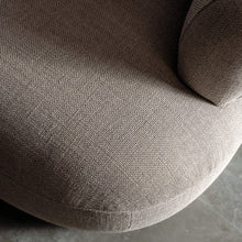CARSON ROUNDED ARMCHAIR CLOSE UP  |  TAUPE BASKET WEAVE
