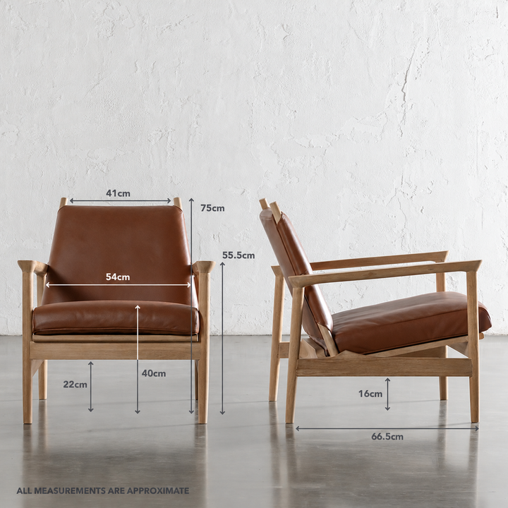 CASONI VINCENZA PADDED ARMCHAIR  |  SMOKE HAZE WASH TEAK + COCOA TAN LEATHER