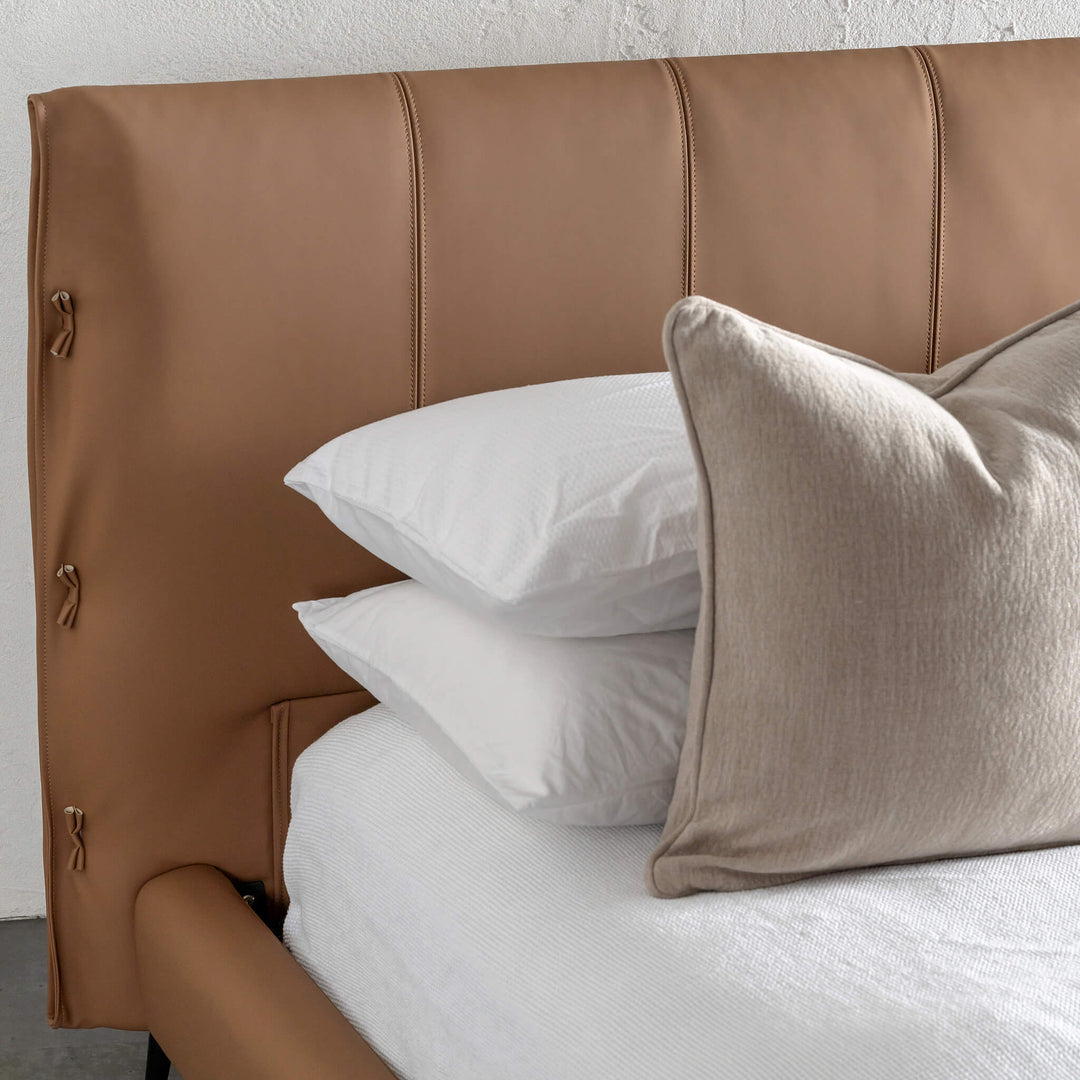 CENOVA BED FRAME  |  SADDLE TAN VEGAN LEATHER