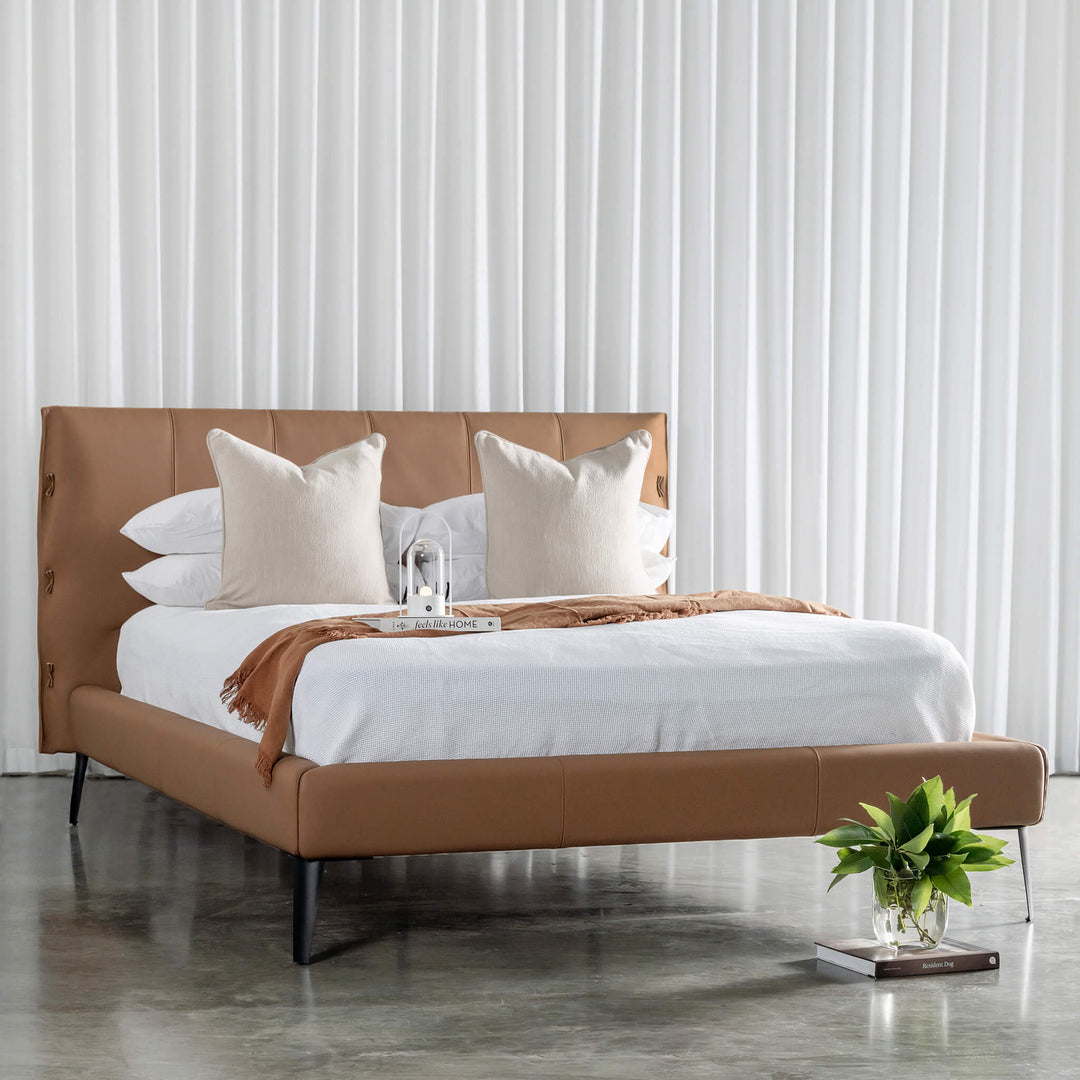 CENOVA BED FRAME  |  SADDLE TAN VEGAN LEATHER