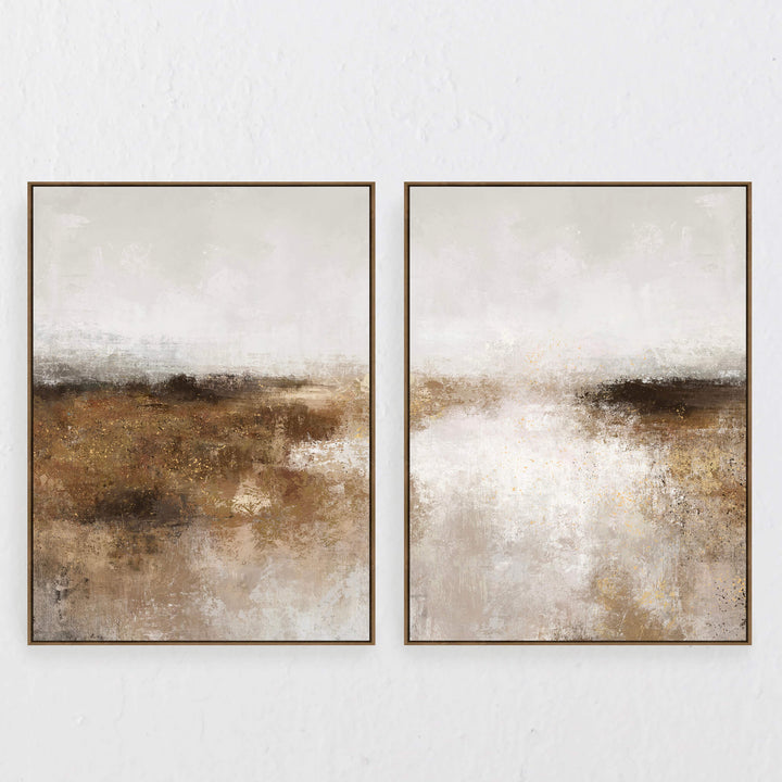 CERVO FRAMED TEXTURED PRINT ON HESSIAN  |  SET OF 2  |  90 X 120CM  |  NATURAL EARTH + TAUPE  |  OAK NATURAL FRAME