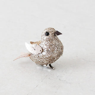 CHAMPAGNE BIRD CLIP DECORATION  |  CLOSE UP  |  ROSE GOLD GLITTER