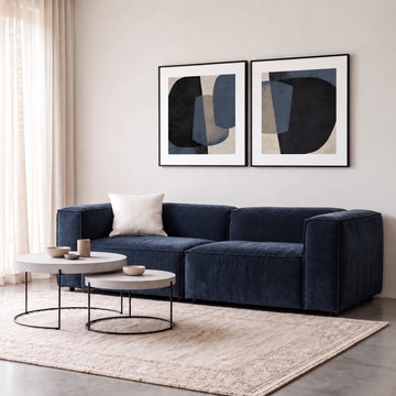 BELLANO FRAMED CANVAS PRINT |  SET OF 2  |  100 X 100CM  |  CHARCOAL + SLATE  |  BLACK FRAME