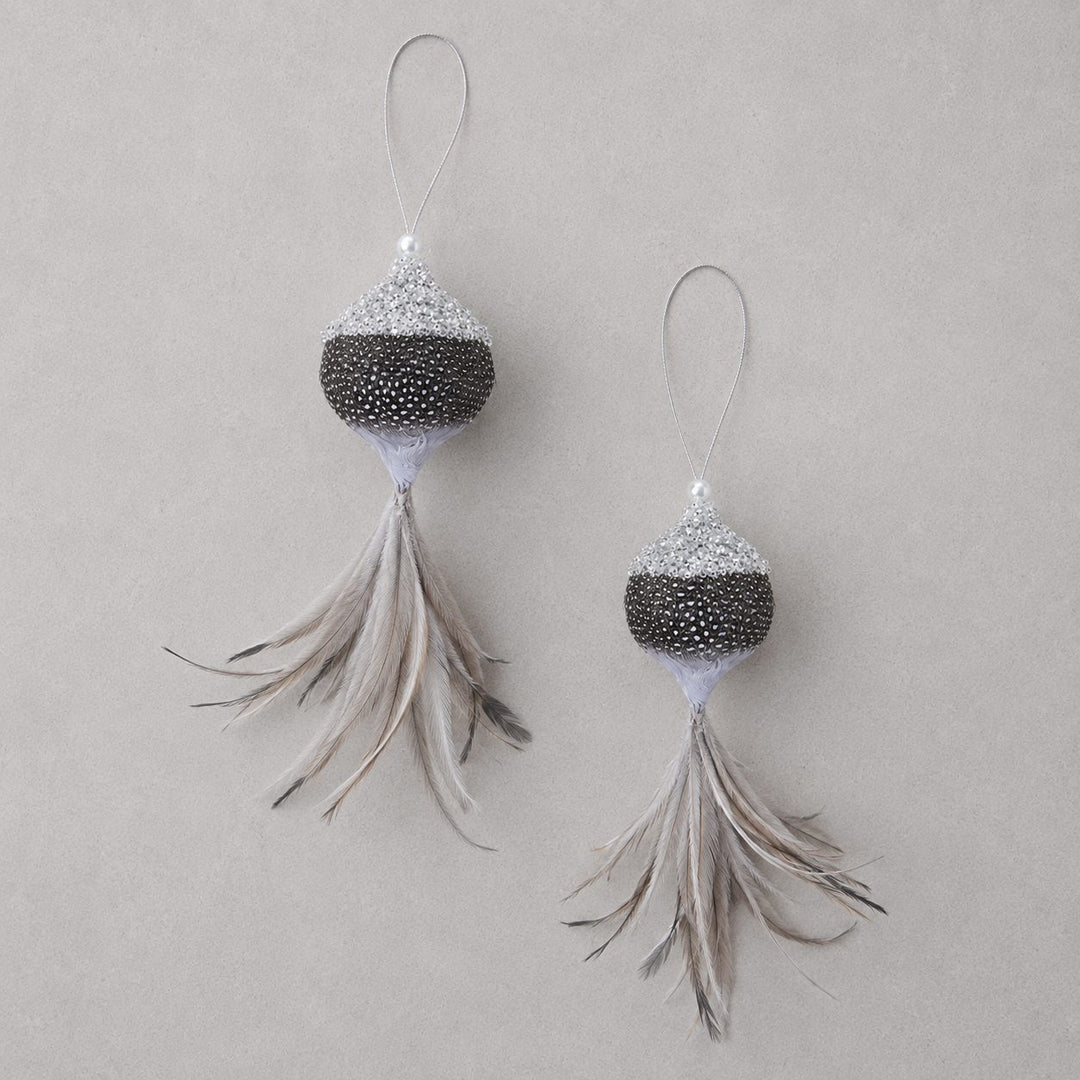 CHATILLON FEATHER CHRISTMAS BAUBLE SETS  |  CHARCOAL + SILVER
