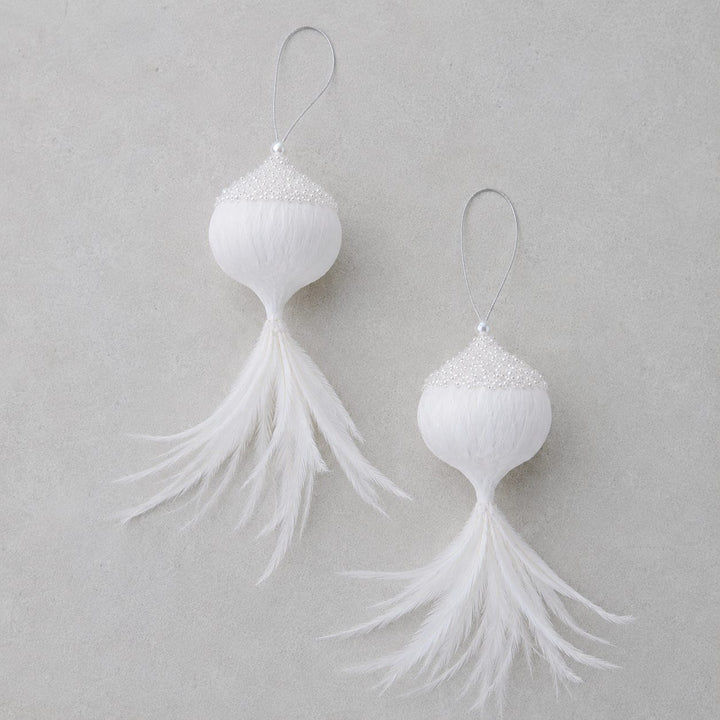 CHATILLON FEATHER CHRISTMAS BAUBLE SETS  |  WHITE