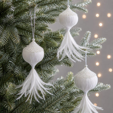 CHATILLON FEATHER CHRISTMAS BAUBLE SETS  |  WHITE