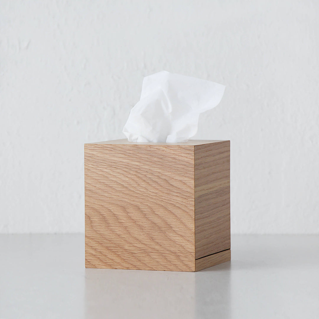 OKU WOOD TISSUE BOX COVER  |  SQUARE  |  NATURAL 