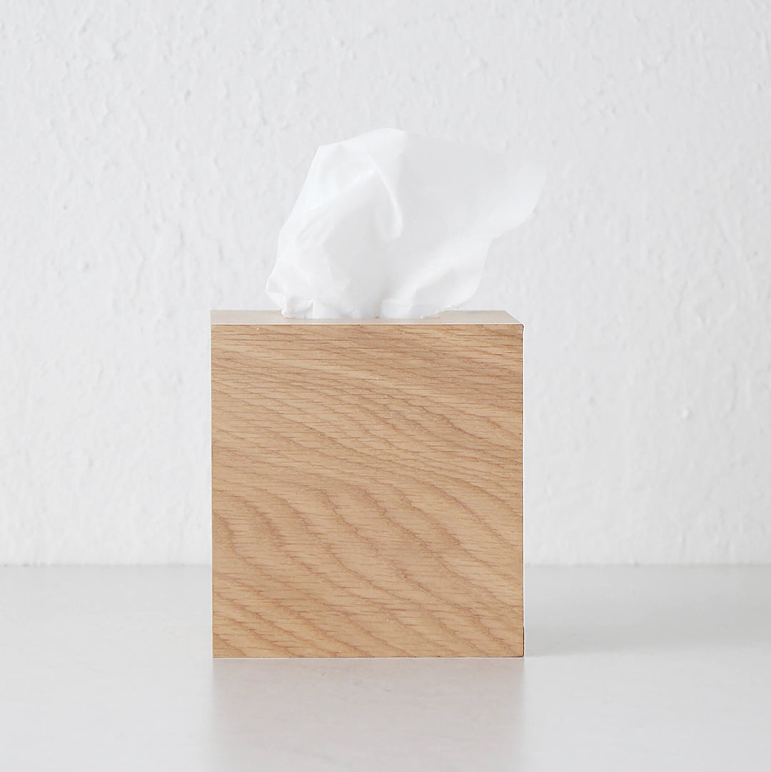 OKU WOOD TISSUE BOX COVER | SQUARE | NATURAL 