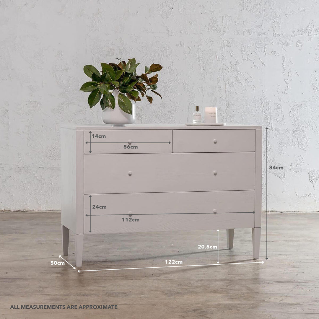 AMARA CONRAD DRESSER IN WHITE WITH MEASUREMENTS  |  120CM