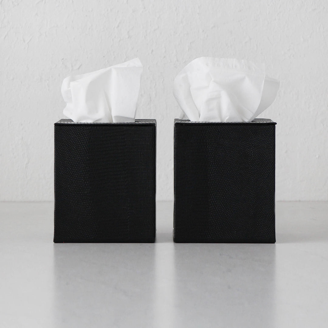 CONRAD SNAKE SQUARE TISSUE BOX COVER  |  BUNDLE X2  |  NOIR BLACK