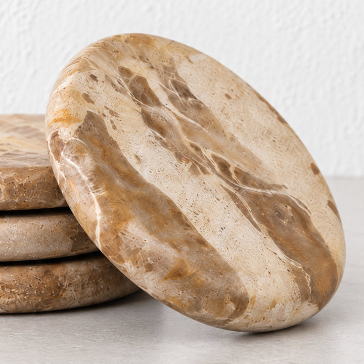CORINTH ROUND COASTER  |  SET OF 8  |  CAPRI BEIGE MARBLE